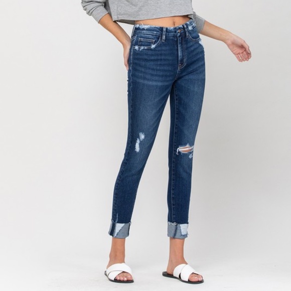 NWT High Rise Distressed Cropped Skinny Cuffed Jeans - Picture 3 of 6